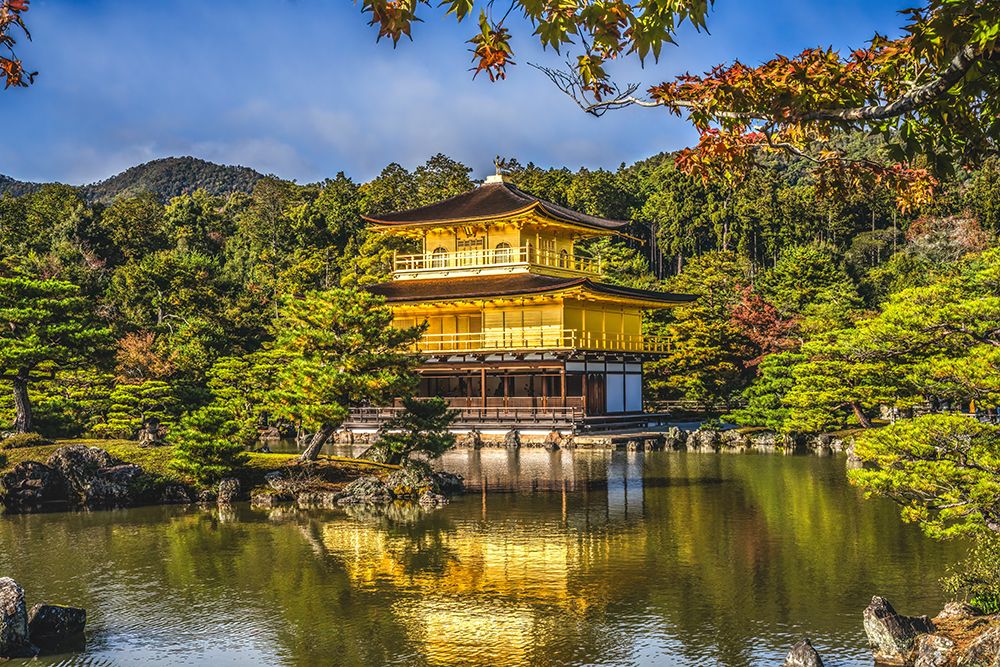 Colorful water reflection, Kinkaku-Ji (Rokuon-Ji) golden pavilion, Kyoto, Japan. Dates to 1397.